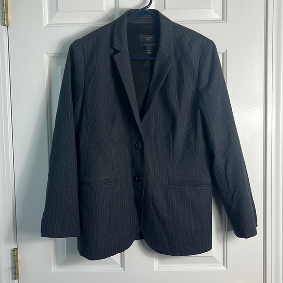 J. Crew 1035 Super 120’s Wool Grey Pin Stripe Women’s Two Button Blazer Size 8 - Picture 1 of 10